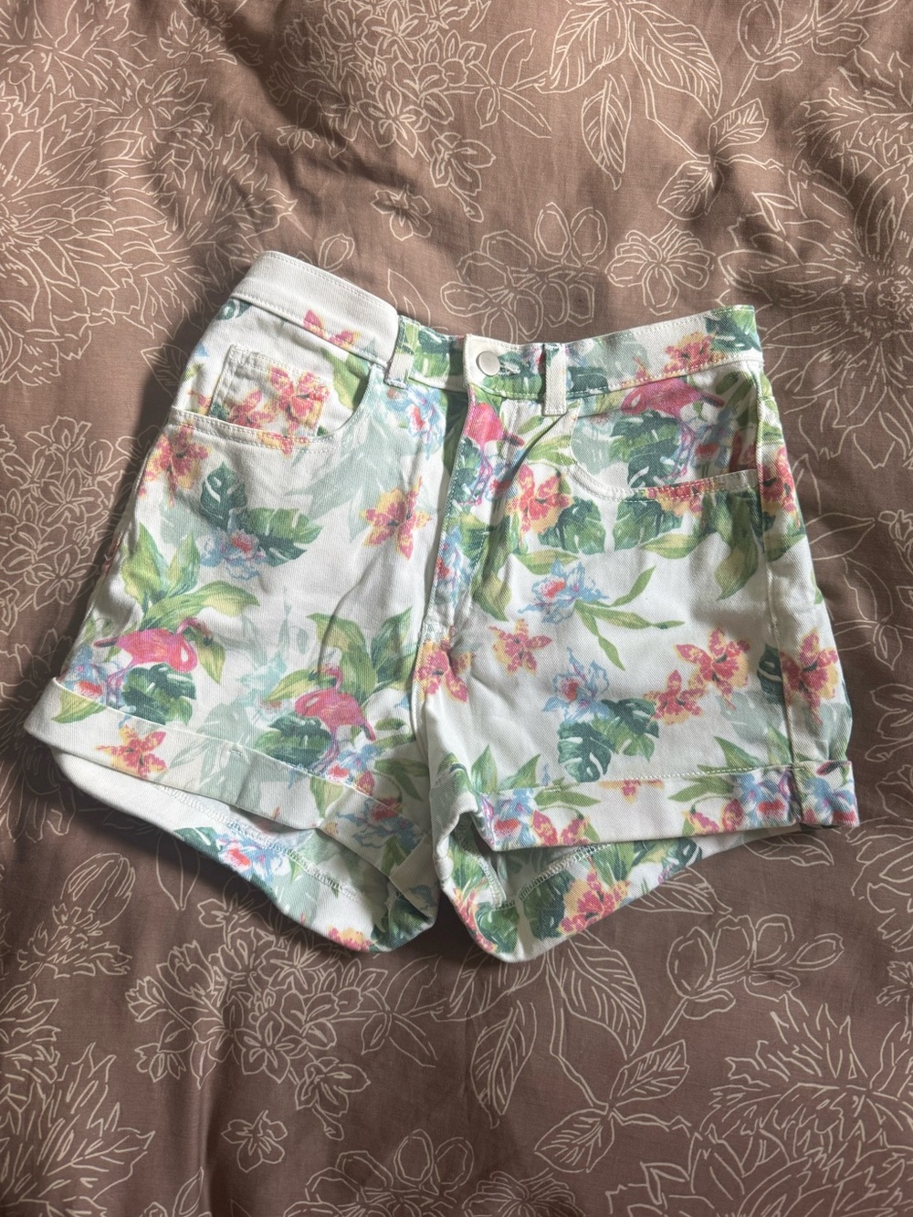 American Apparel Women’s Floral Tropical Print High-Waist Shorts - 28/29